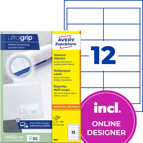 Etykiety QuickPeel Avery Zweckform 3659, rozmiar 97 x 42,3mm, 1200 etykiet