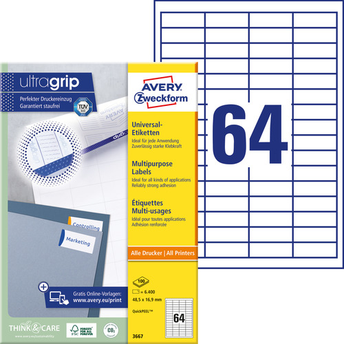 Etykiety QuickPeel Avery Zweckform 3667, rozmiar 48,5 x 16,9mm, 6400 etykiet