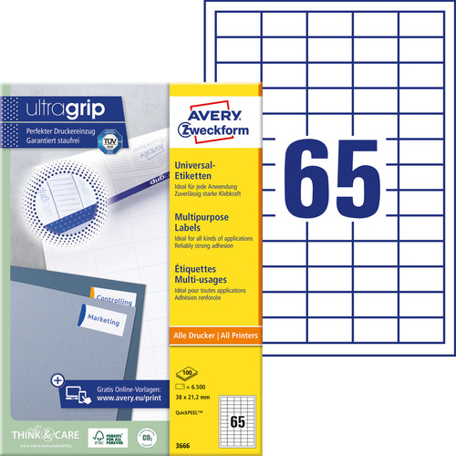 Etykiety QuickPeel Avery Zweckform 3666, rozmiar 38 x 21,2mm, 6500 etykiet