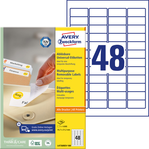 Etykiety papierowe usuwalne L4736REV - 100 rozmiar 45,7 x 21,2mm, 4800 szt.
