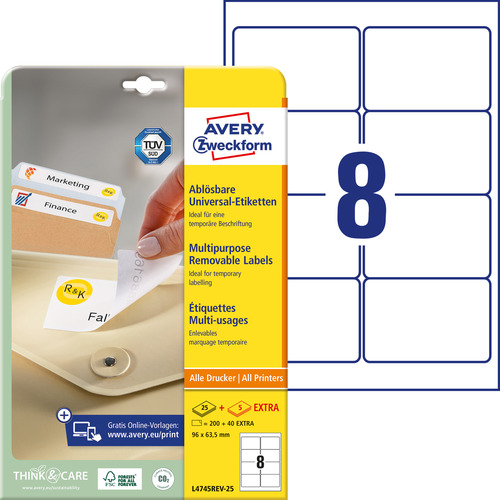 Etykiety papierowe usuwalne L4745REV - 25 rozmiar 96 x 63,5mm, 240 szt.