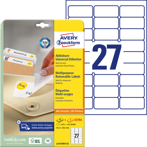 Etykiety papierowe usuwalne L4737REV-30 rozmiar 63,5 x 29,6mm, 810 szt.