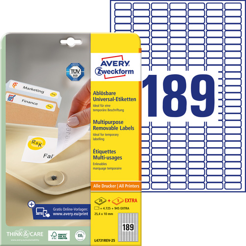 Etykieta papierowa usuwalna L4731REV-30, rozmiar 25,4 x 10mm, 5670 szt.