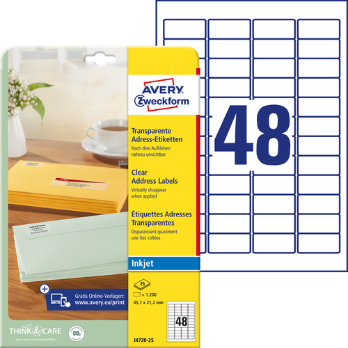 Etykieta adresowa InkJet J4720-25 rozmiar 45,7 x 21,2mm transparentna 1200 szt.