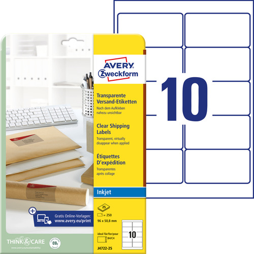 Etykieta wysyłkowa InkJet Avery Zweckorm J4722 - 25 96 x 50,8mm transparentna