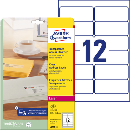 Etykieta adresowa L4772-25 Avery 99,1 x 42,3 mm transparentna 300 etykiet