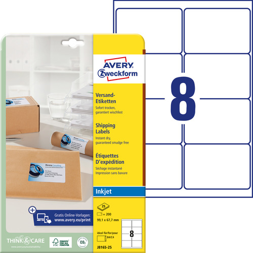 Etykieta wysyłkowa InkJet Avery Zweckform J8165 - 25 99,1 x 67,7mm biała 200 szt.