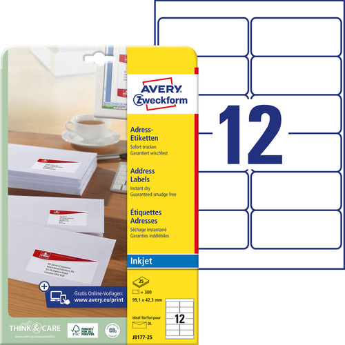 Etykieta adresowa InkJet Avery Zweckform J8177 - 25 99,1 x 42,3mm biała