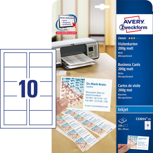 Avery Zweckform Wizytówki C32014-25 rozm.85x54 200g. ilość 250 szt.