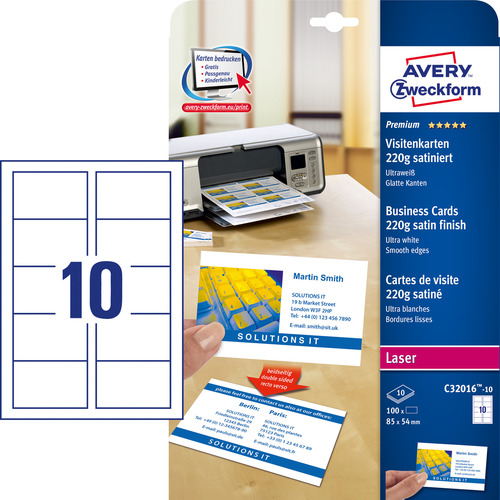 Avery Zweckform Wizytówki C32016-10 rozm.85x54 220g. ilość 100 szt.