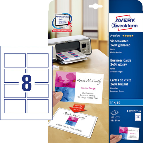 Avery Zweckform Wizytówki C32028-25 rozm.85x54 250g. ilość 200 szt.