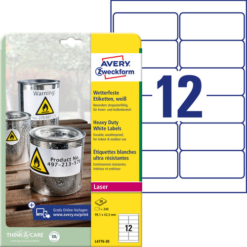 Etykiety poliestrowe wodoodporne Avery Zweckform L4776-20 białe 99,1x42,3mm