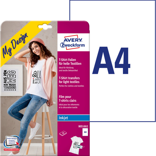 Folia transferowa Avery Zweckform MD1002 wprasowanka A4/10 ark jasne tkaniny