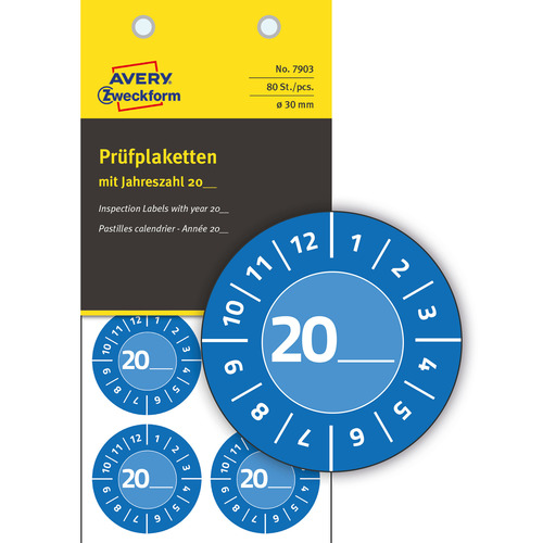 Etykiety inspekcyjne inwentaryzacyjne winylowe niebieskie 20_xx Ø30mm 80 szt.