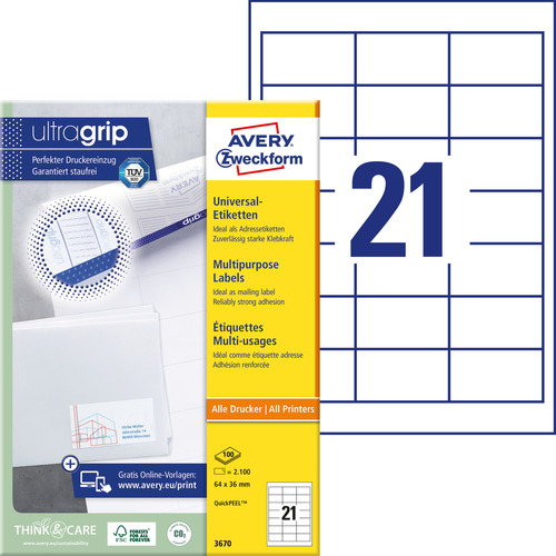 Etykiety QuickPeel Avery Zweckform 3670, rozmiar 64 x 36mm, 2100 etykiet