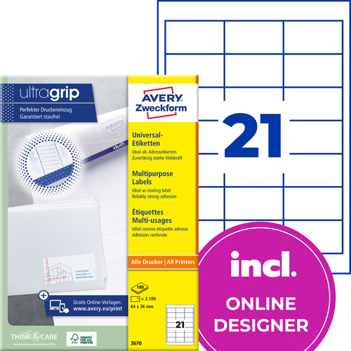 Etykiety QuickPeel Avery Zweckform 3670, rozmiar 64 x 36mm, 2100 etykiet