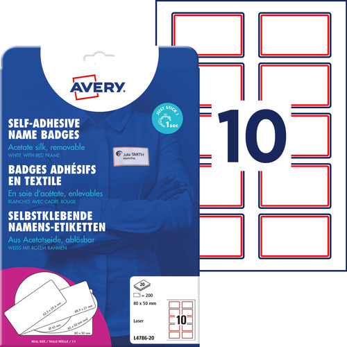 Samoprzylepne identyfikatory Avery Zweckform L4786-20 80 x 50 mm 200 szt.
