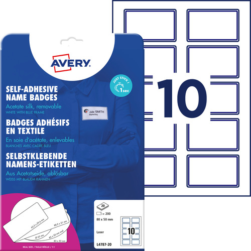 Samoprzylepne identyfikatory Avery Zweckform L4787-20 80 x 50 mm 200 szt.
