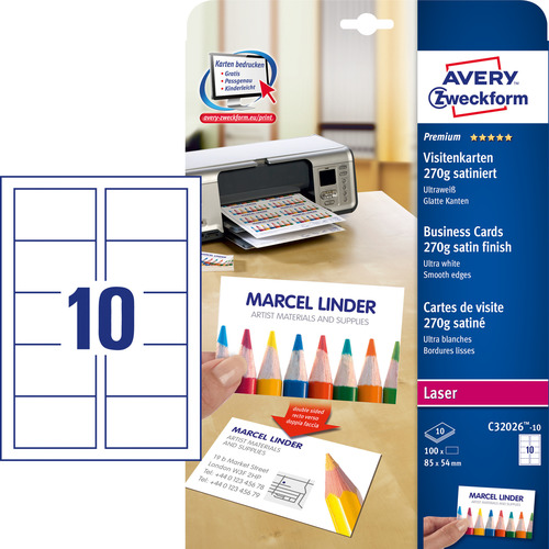 Avery Zweckform Wizytówki C32026-10 rozm.85x54 270g. ilość 100 szt.