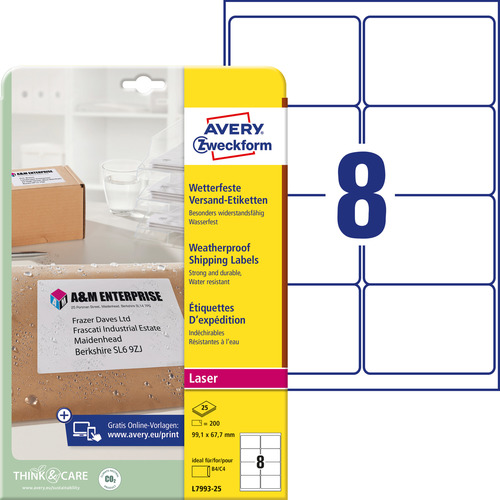 Etykieta adresowa Avery L7993-25 na trudne warunki pogodowe 99,1 x 67,7mm