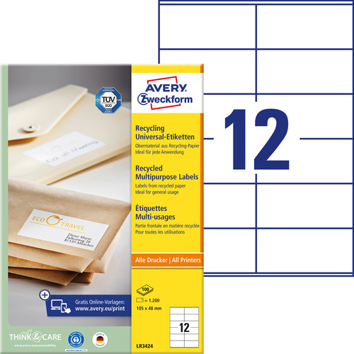Etykiety uniwersalne recyklingowane Avery Zweckform LR3424 105 x 48mm 1200 szt.