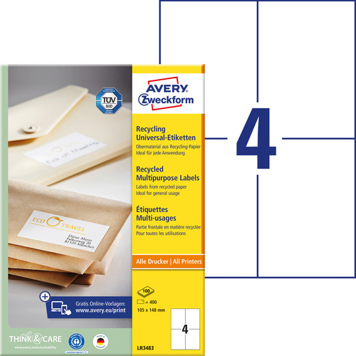 Etykiety uniwersalne recyklingowane Avery Zweckform LR3483 105 x 148mm 400 szt.