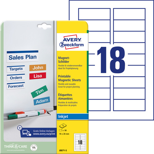 J8871-5 Etykiety magnetyczne InkJet Avery Zweckform, 78 x 28mm, 90 etykiet