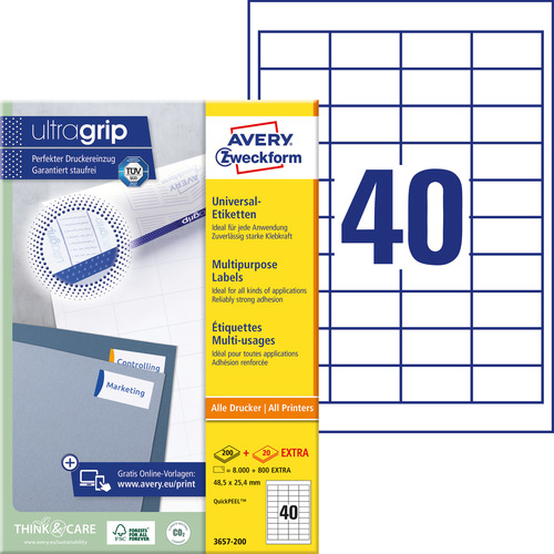 Etykiety QuickPeel Avery Zweckform 3657-200, rozmiar 48,5 x 25,4mm, 8000 etykie