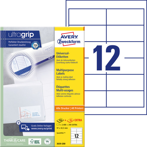 Etykiety QuickPeel Avery Zweckform 3659-200, rozmiar 97 x 42,3mm, 2400 etykiet