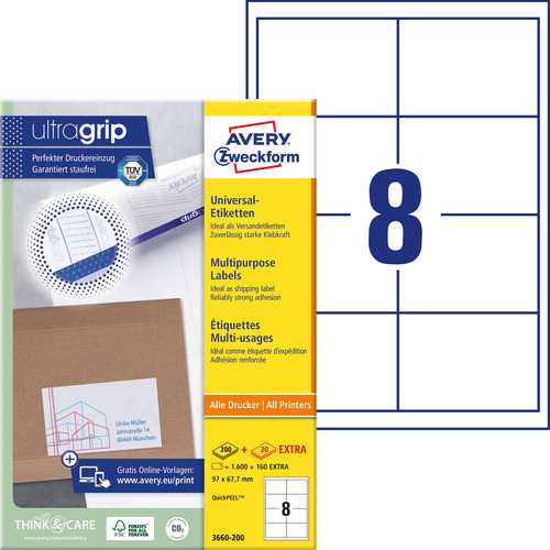 Etykiety QuickPeel Avery Zweckform 3660-200, rozmiar 97 x 67,7mm, 1600 etykiet