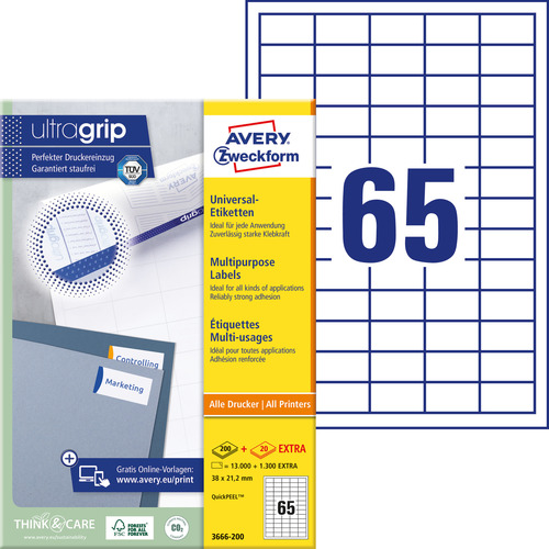 Etykiety QuickPeel Avery Zweckform 3666-200, rozmiar 38 x 21,2mm, 13000 etykiet