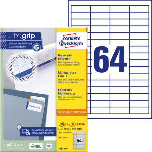 Etykiety QuickPeel Avery Zweckform 3667-200, rozmiar 48,5 x 16,9mm 12800 etykiet