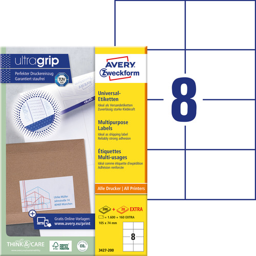 Etykiety uniwersalne Avery Zweckform 3427-200, rozmiar 105 x 74mm, 1600 etykiet