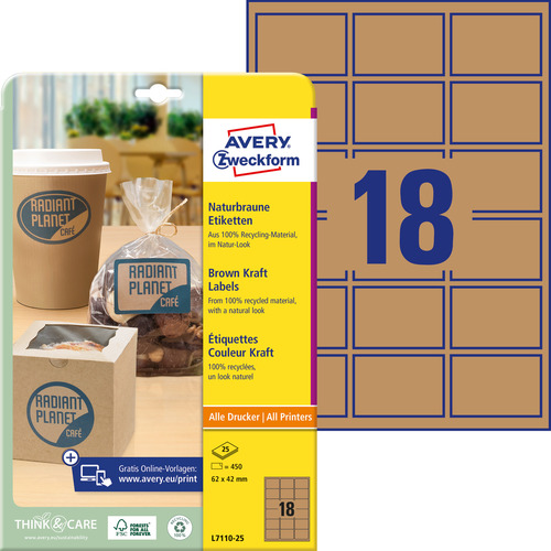 Brązowe naturalne etykiety 62x42 mm 450 etykiet Avery Zweckform L7110-25