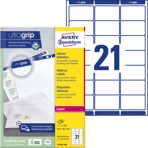 Etykieta adresowa Avery Zweckform L7160 - 100, 63,5 x 38,1mm, 2100 etykiet