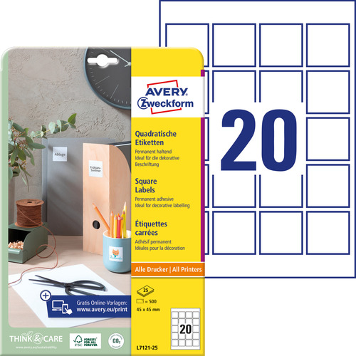 Kwadratowe etykiety Avery na kody QR, 45 x 45mm, 500 etykiet