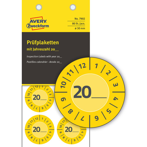 Etykiety inspekcyjne inwentaryzacyjne winylowe żółte 20_xx Ø30mm 80 szt.