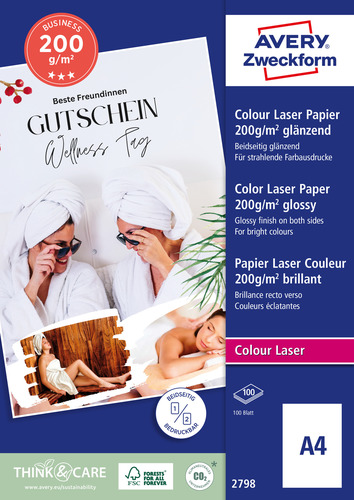 Papier do drukarek laserowych 200g obustronny błyszczący A4 w op. 100 arkuszy