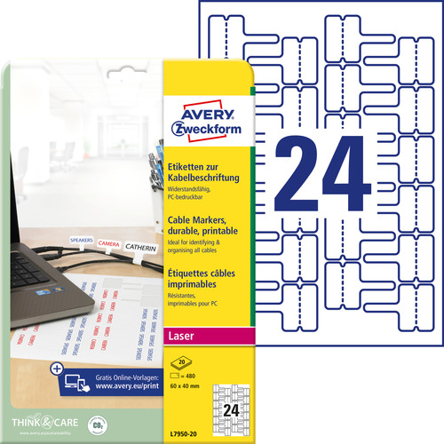 Etykiety Avery Zweckform do oznaczania kabli 45 x 50 mm, L7950-10