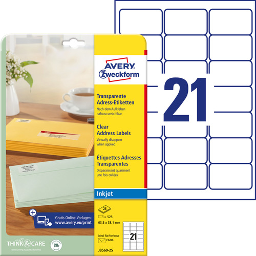Etykieta adresowa InkJet J8560-25 63,5 x 38,1mm transparentna 525 etykiet