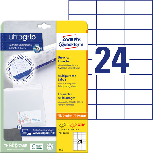 Etykiety uniwersalne Avery Zweckform 6173, rozmiar 70 x 37mm, 600 etykiet