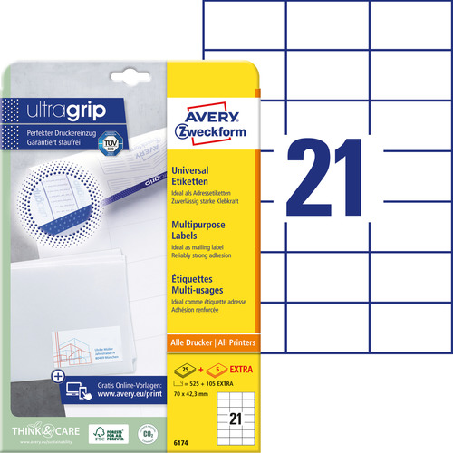 Etykiety uniwersalne Avery Zweckform 6174, rozmiar 70 x 42,3mm, 525 etykiet