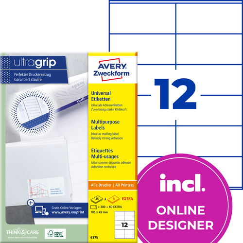 Etykiety uniwersalne Avery Zweckform 6175, rozmiar 105 x 48mm, 300 etykiet