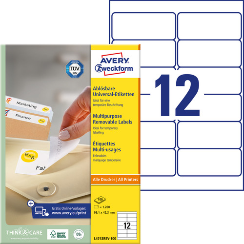 Etykiety papierowe usuwalne L4743REV - 100 rozmiar 99,1 x 42,3mm, 1200 szt.