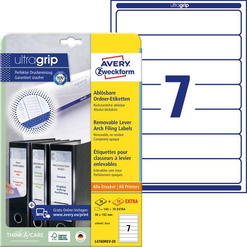 Etykieta na segregator Avery L4760REV-20 rozm. 192 x 38mm 140 etykiet usuwalnych