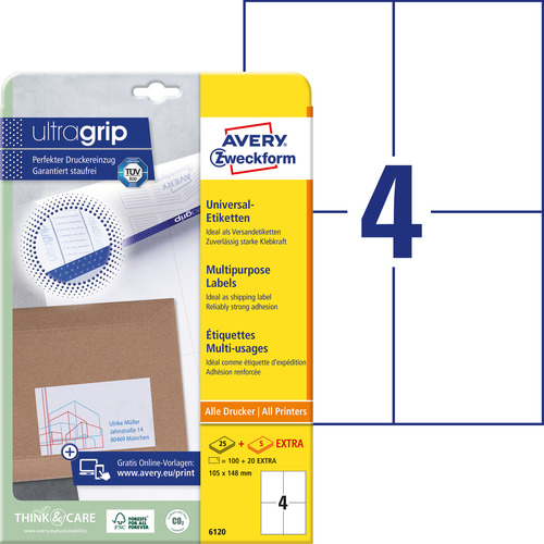 Etykiety uniwersalne Avery Zweckform 6120, rozmiar 105 x 148mm, 100 etykiet
