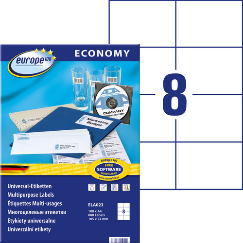 Etykieta uniwersalna Economy Europe100 ELA023 rozmiar 105 x 74mm 800 etykiet
