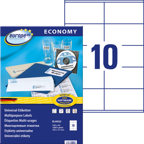 Etykieta uniwersalna Economy Europe100 ELA022 rozmiar 105 x 57 mm 1000 etykiet