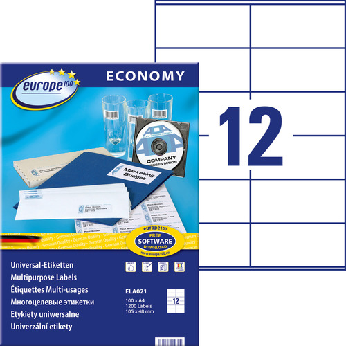 Etykieta uniwersalna Economy Europe100 ELA021 rozmiar 105 x 48 mm 1200 etykiet