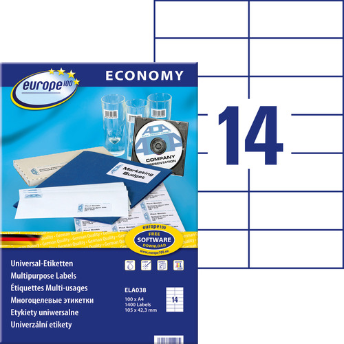 Etykieta uniwersalna Economy Europe100 ELA038 rozmiar 105 x 42,3 mm 1400 etykiet